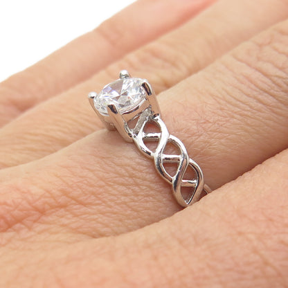 925 Sterling Silver Vintage Round-Cut C Z Woven Engagement Ring Size 7