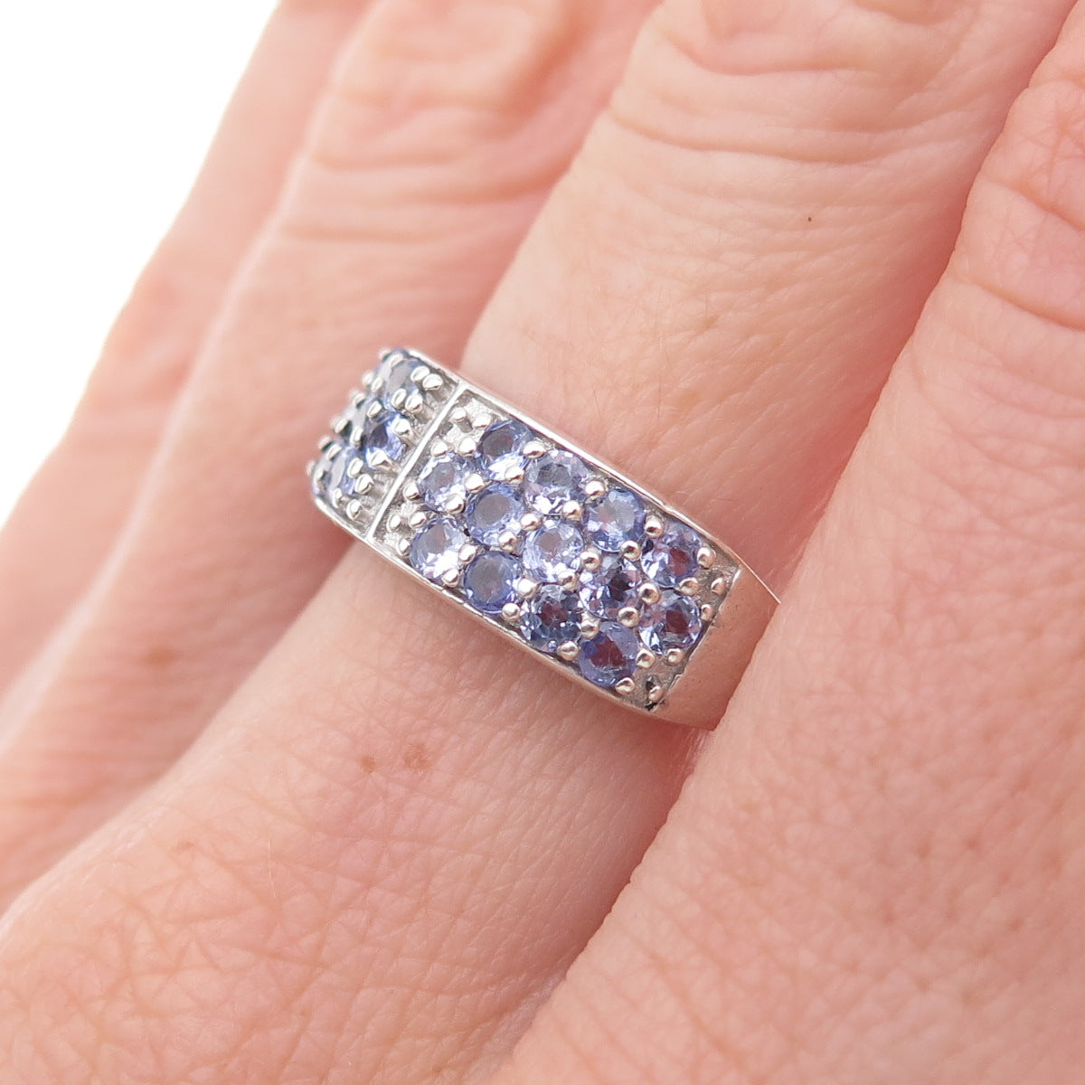 Chuck Clemency 925 Sterling Silver Real Round-Cut Tanzanite Ring Size 7