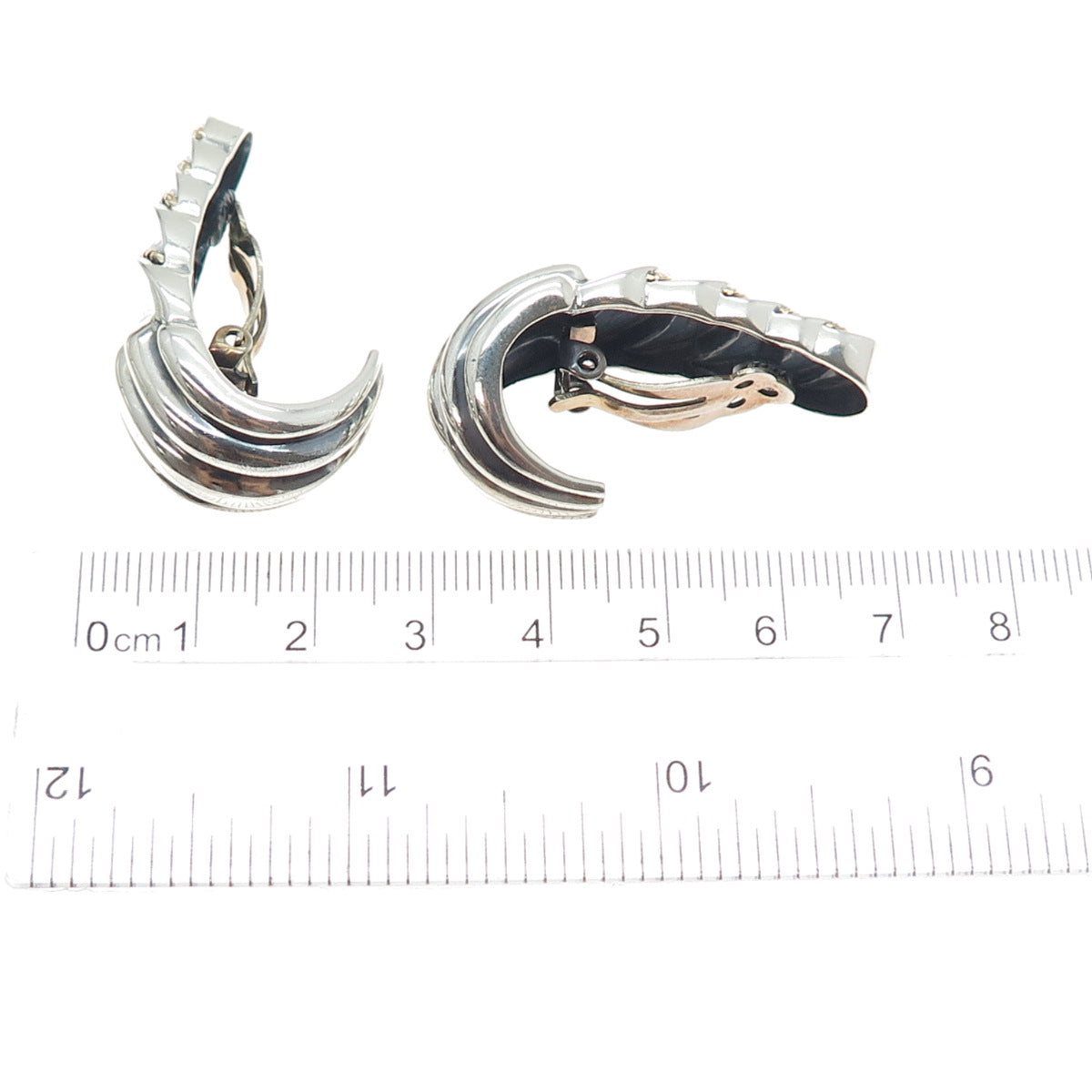 925 Sterling Silver & 14K Gold Vintage DND Artisan Modernist Clip On Earrings