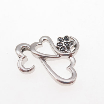 Jane Seymour Sterling Real Black Diamond Heart Dog Paw Pendant (missing stone)
