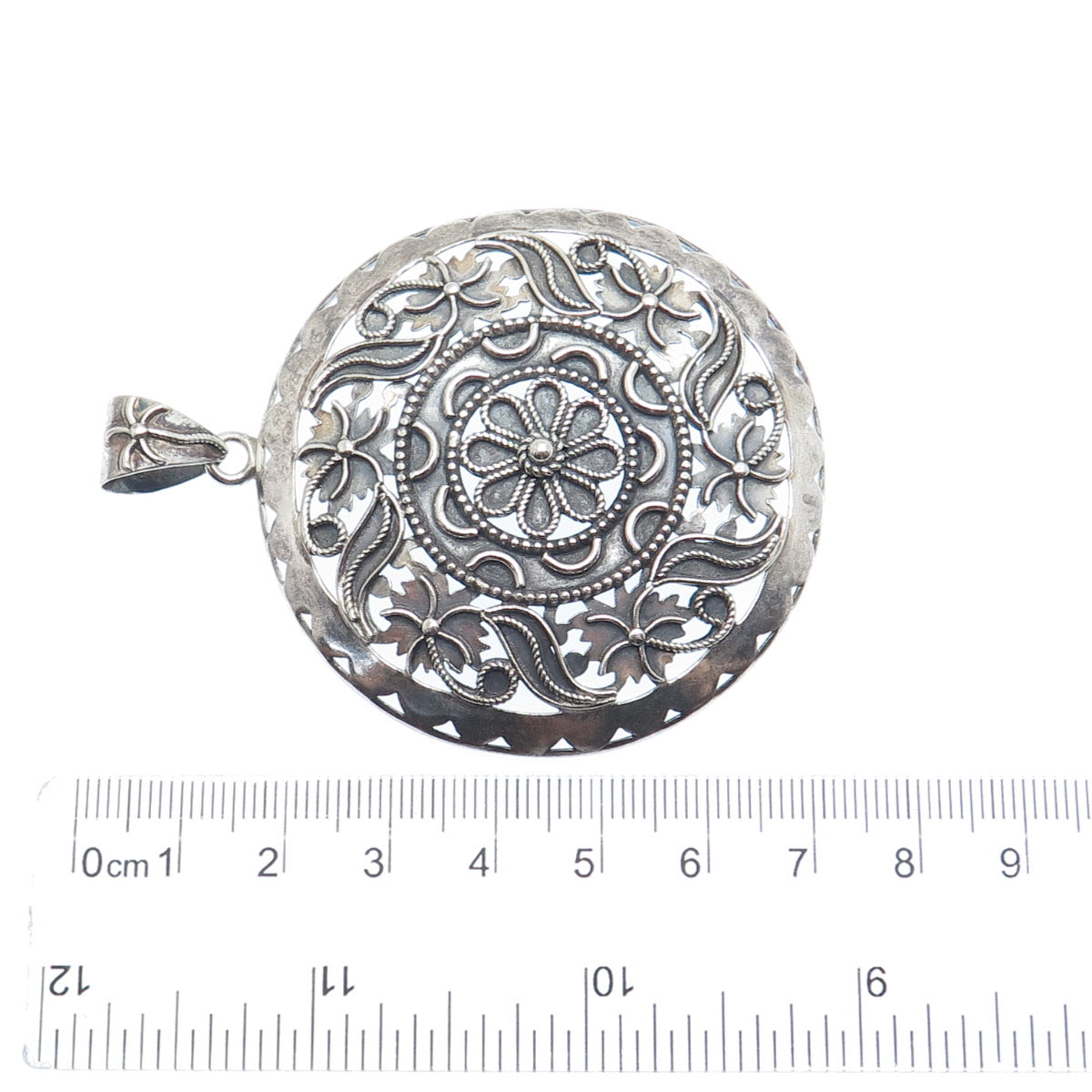 DOUG PAULUS 925 Sterling Silver Vintage Modernist Flower Oxidized Pendant