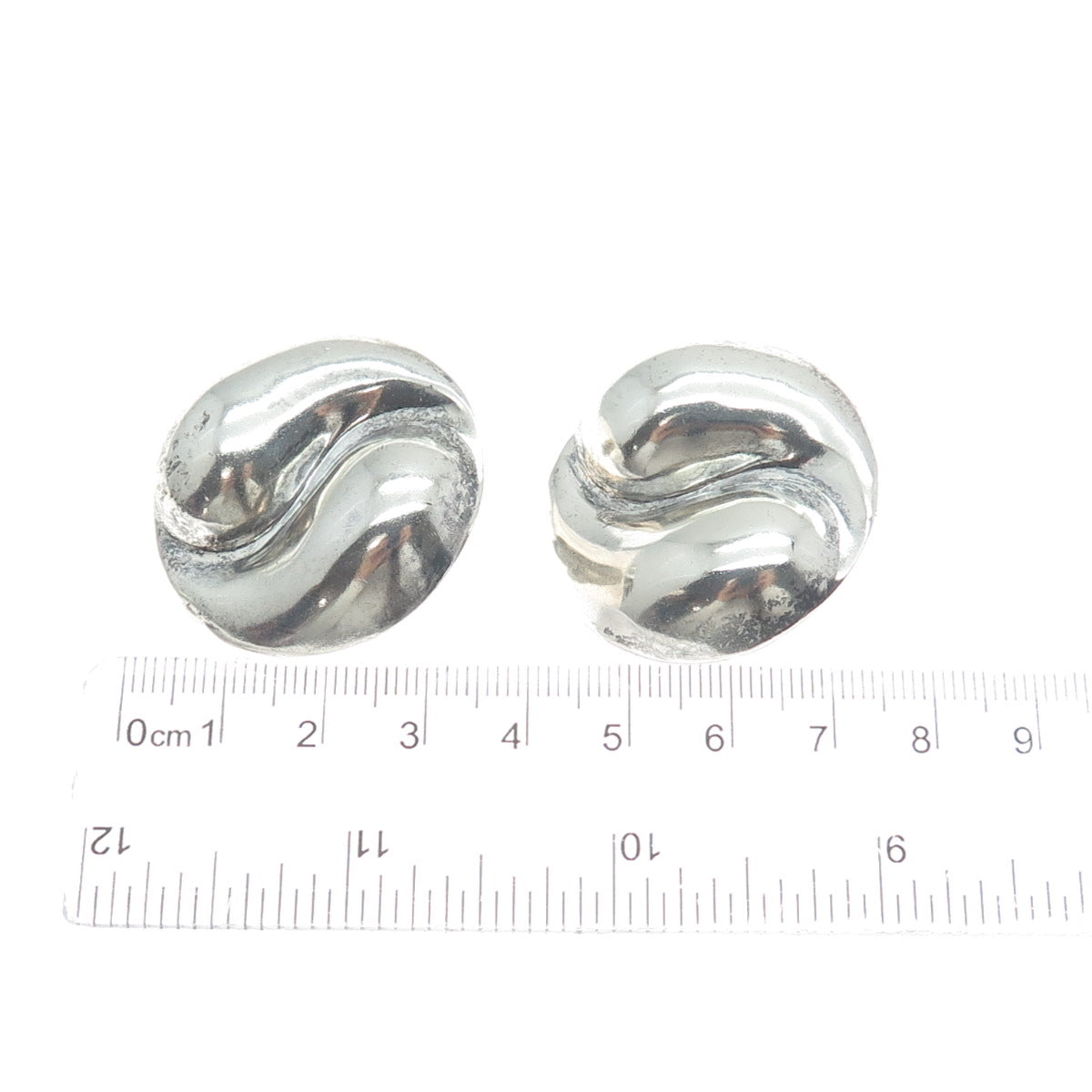 925 Sterling Silver Vintage Mexico Modernist Yin Yang Clip On Earrings