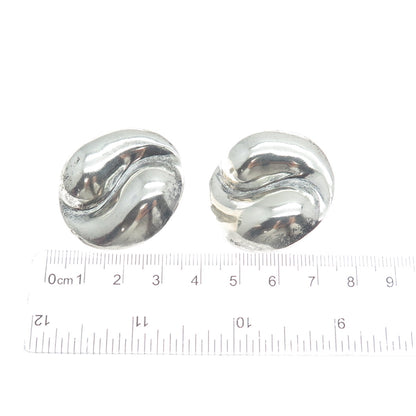 925 Sterling Silver Vintage Mexico Modernist Yin Yang Clip On Earrings