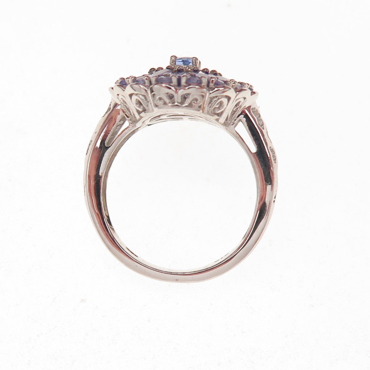 Chuck Clemency 925 Sterling Silver Real Tanzanite & White Topaz Ring Size 8.25