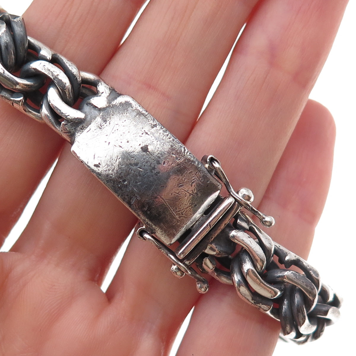 925 Sterling Silver Vintage Mexico Heavy 64.1g Bismark Link Oxidized Bracelet 8"
