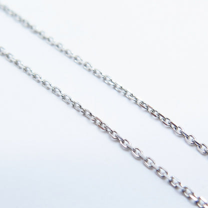 925 Sterling Silver Italy Real White Diamond Rolo Chain Necklace 18"