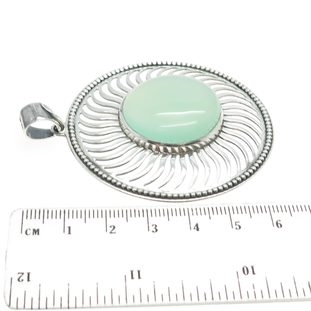 DOUG PAULUS 925 Sterling Silver Vintage Real Chalcedony Sun Round Pendant