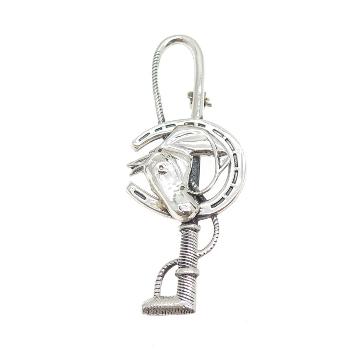 925 Sterling Silver Antique Art Deco Clover Horse Club Stirrup Pin Brooch