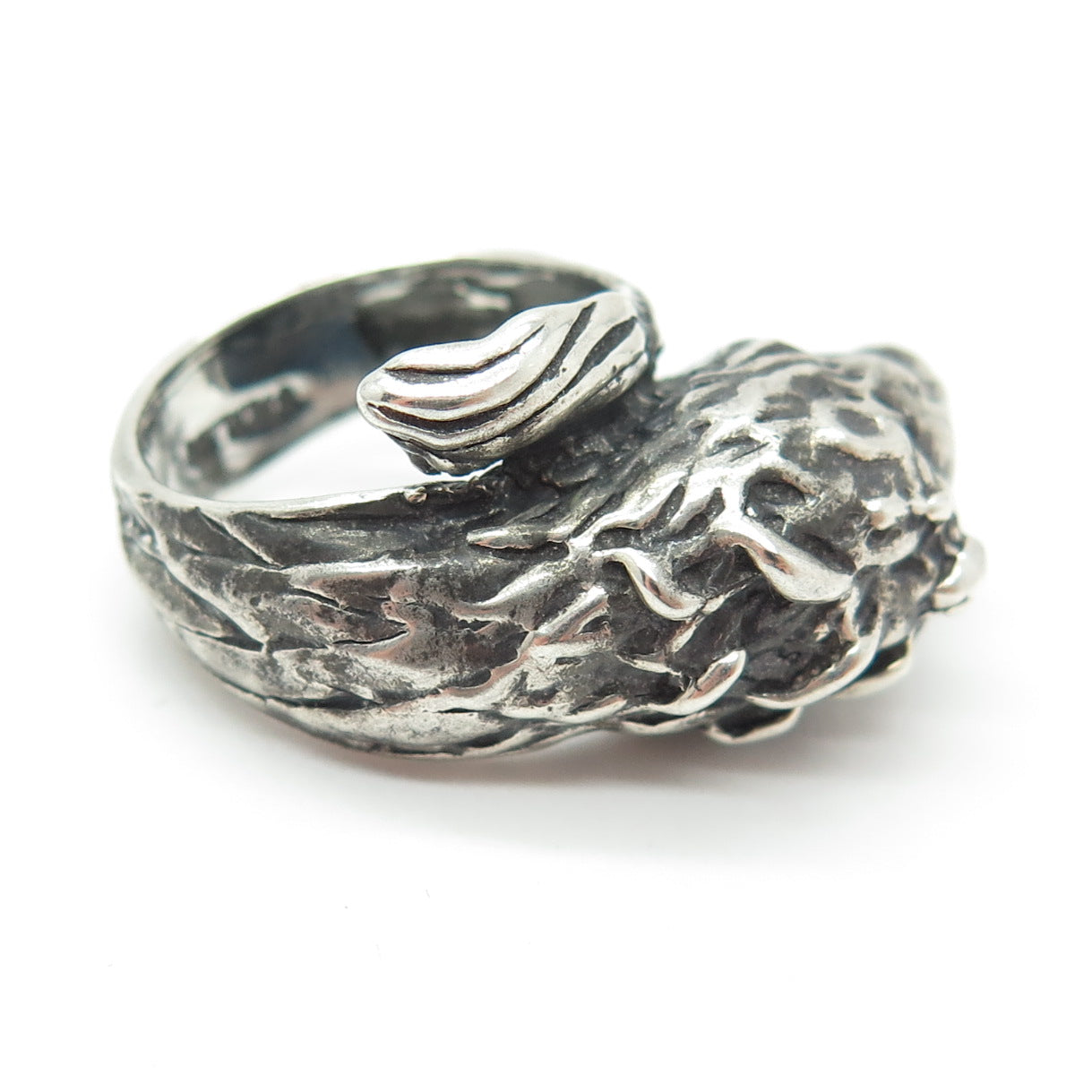 925 Sterling Silver Vintage Dragon Modernist Overlap Ring Size 5.75