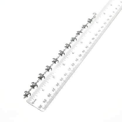 925 Sterling Silver Vintage Turtle Link Oxidized Bracelet 7.5"