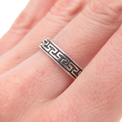 Wheeler Mfg 925 Sterling Silver Vintage Greek Maze Oxidized Band Ring Size 8