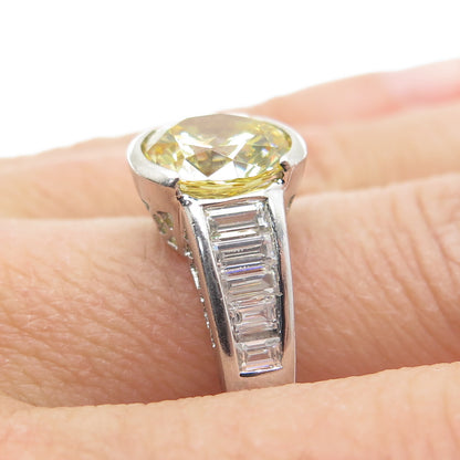 MEDA 925 Sterling Silver Canary & White C Z Ring Size 8.75