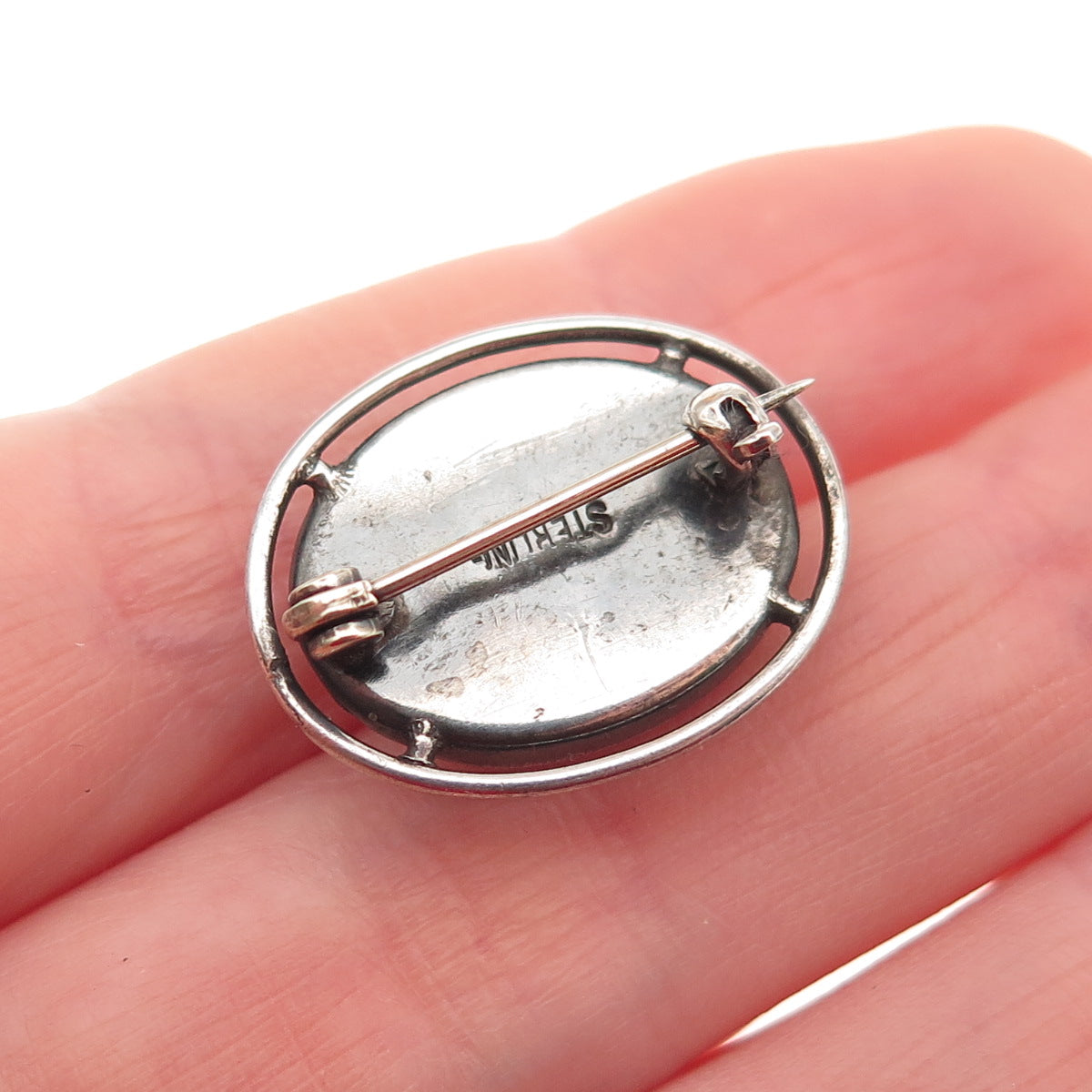 925 Sterling Silver Antique Art Deco Real Blister Abalone Pearl Pin Brooch