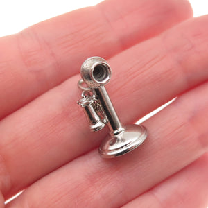 Wells Sterling Silver Antique Art Deco Candlestick Phone 3D Mini Charm Pendant