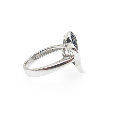 925 Sterling Silver Real Round-Cut Black Spinel Heart Ring Size 5.5