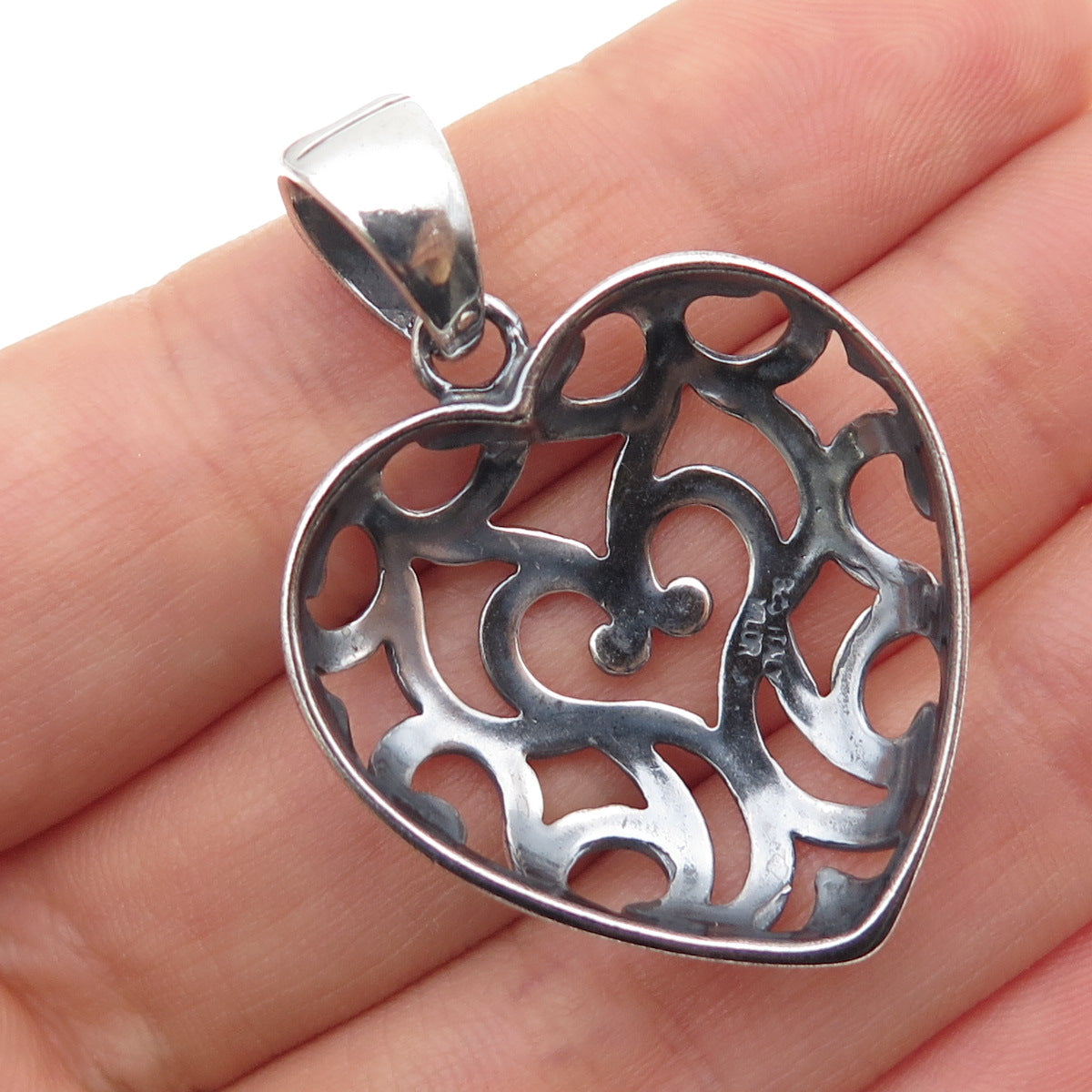 MILOR 925 Sterling Silver Vintage Italy Ornate Heart Oxidized Charm Pendant