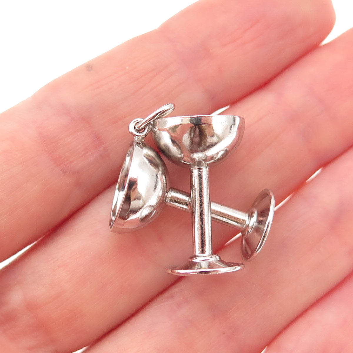 925 Sterling Silver Antique Art Deco Crossed Goblet Cups 3D Charm Pendant
