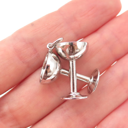 925 Sterling Silver Antique Art Deco Crossed Goblet Cups 3D Charm Pendant