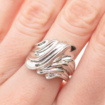 925 Sterling Silver Vintage Modernist Wavy Oxidized Ring Size 6.75