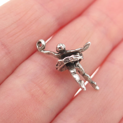 925 Sterling Silver Vintage Ballerina Oxidized 3D Mini Charm Pendant