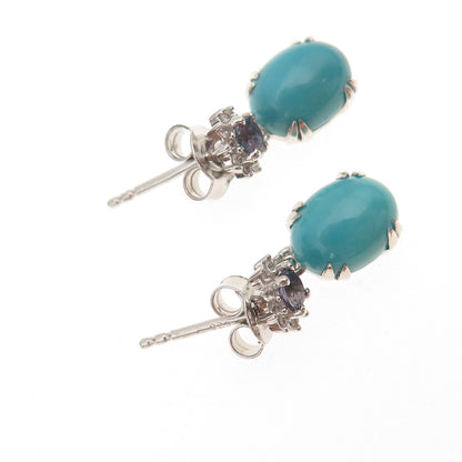 925 Sterling Silver Real Turquoise Tanzanite & White Topaz Dangle Earrings