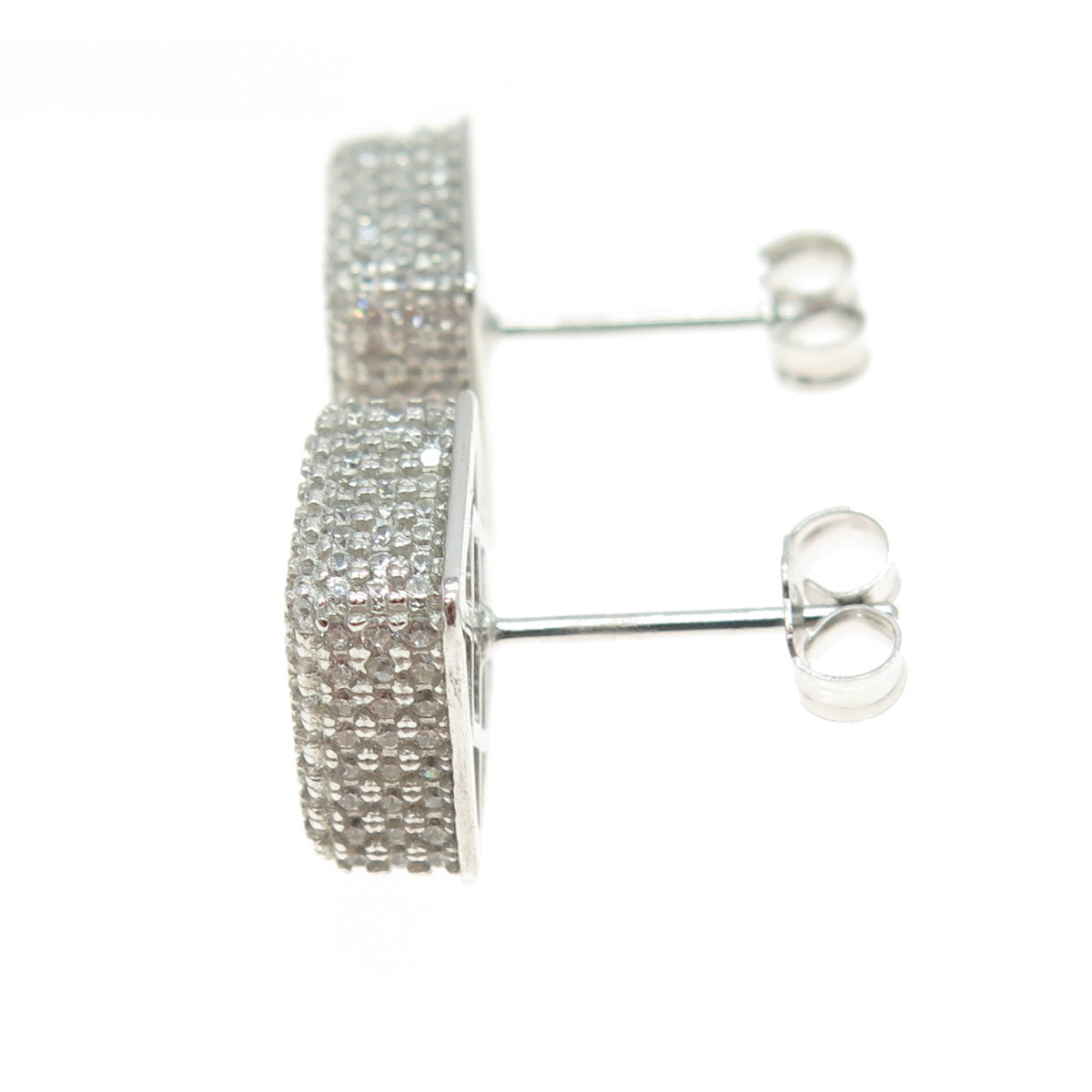 925 Sterling Silver Pave C Z Square Stud Earrings