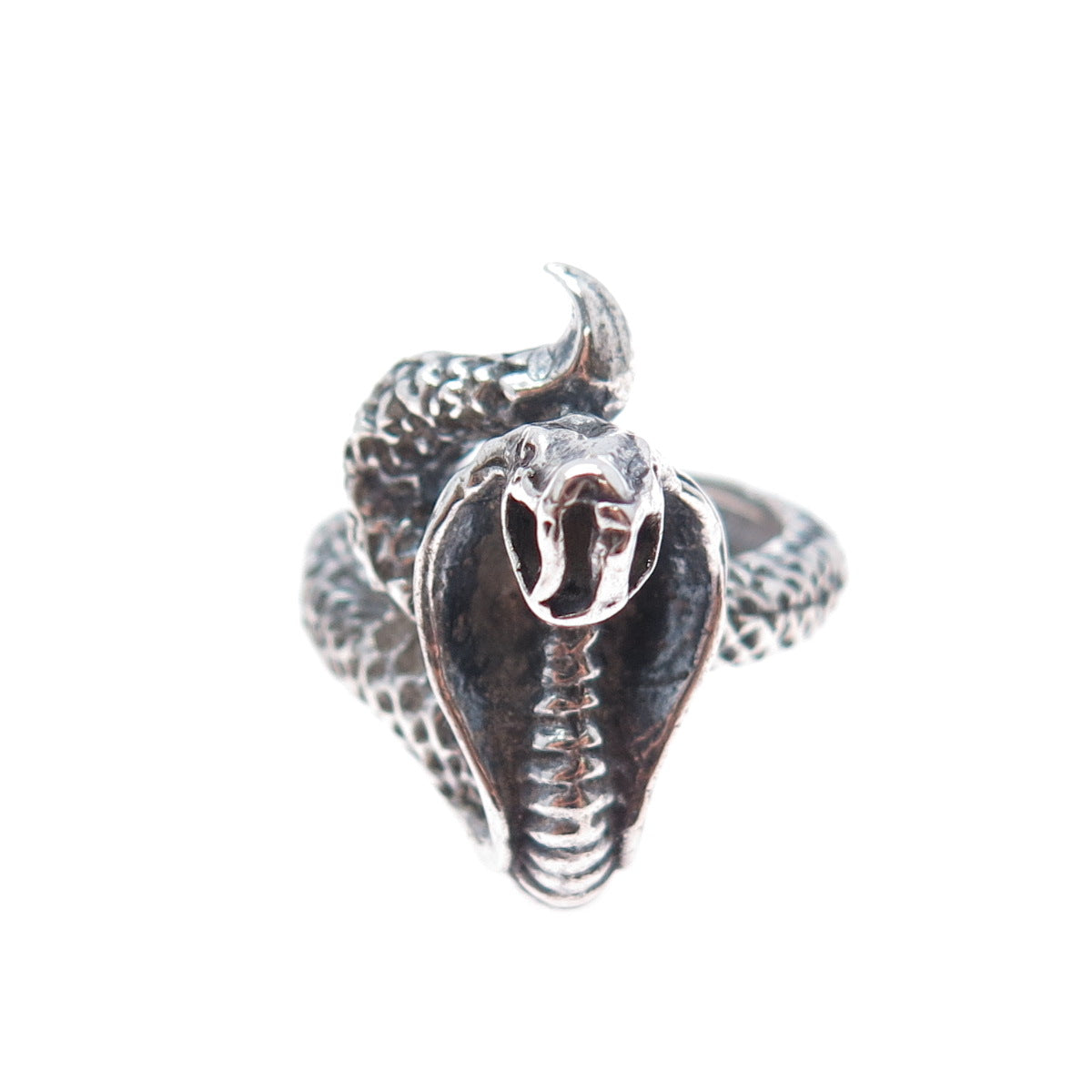 925 Sterling Silver Vintage Cobra Snake Oxidized Ring Size 7.5