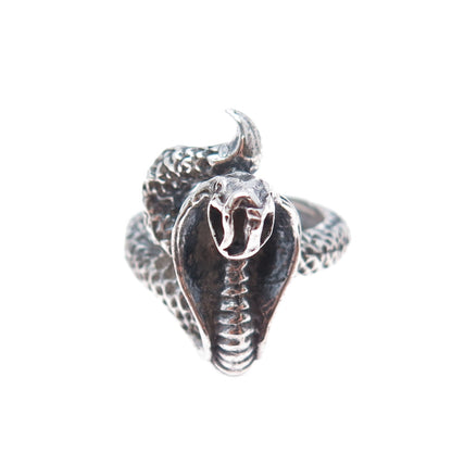 925 Sterling Silver Vintage Cobra Snake Oxidized Ring Size 7.5