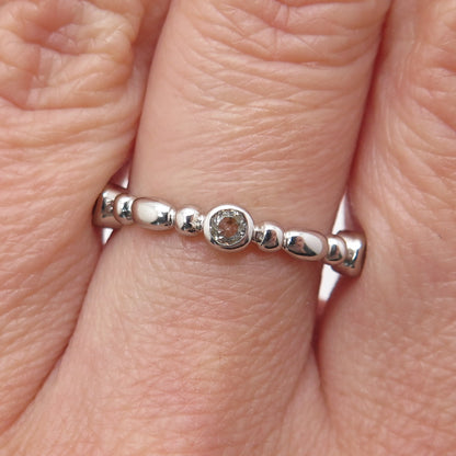 925 Sterling Silver Real Round-Cut White Topaz Bubble Band Ring Size 7