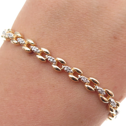 Heng Ngai 925 Sterling Silver 2-Tone Real Diamond Bracelet 7.25"