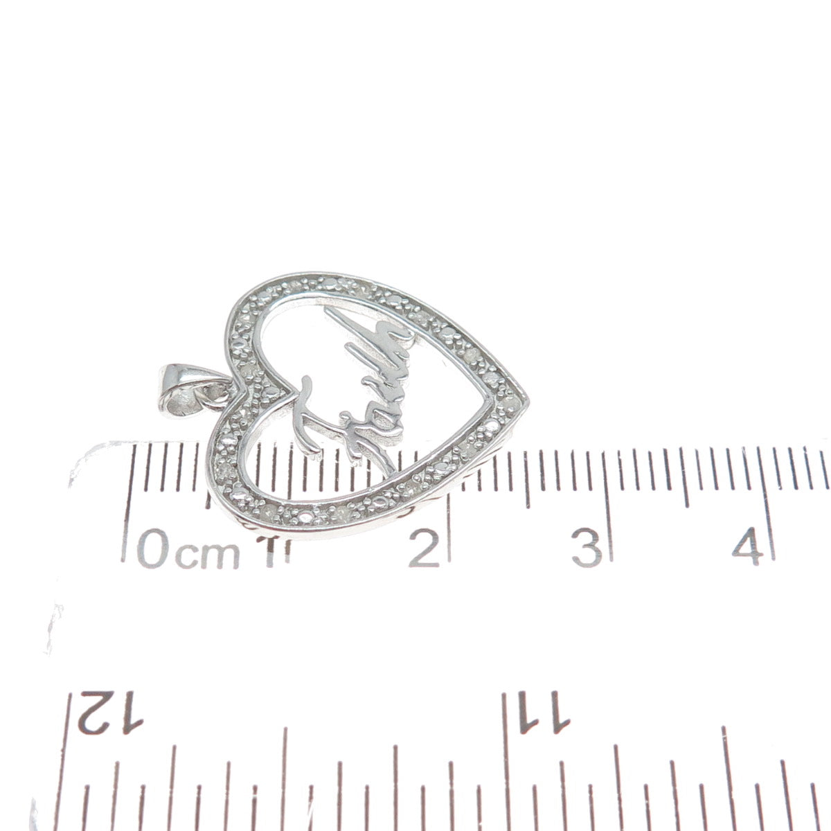 HAN 925 Sterling Silver Real Round-Cut Diamond Faith Heart Minimalist Pendant