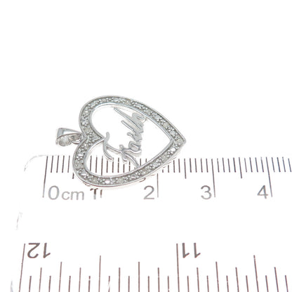 HAN 925 Sterling Silver Real Round-Cut Diamond Faith Heart Minimalist Pendant