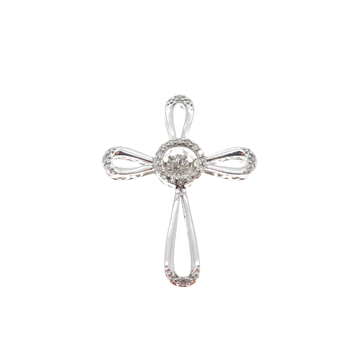925 Sterling Silver Real Round-Cut Diamond Cross Slide Charm Pendant