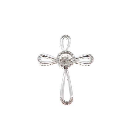 925 Sterling Silver Real Round-Cut Diamond Cross Slide Charm Pendant