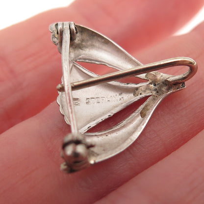 925 Sterling Silver Antique Art Deco Floral Charm Holder Pin Brooch