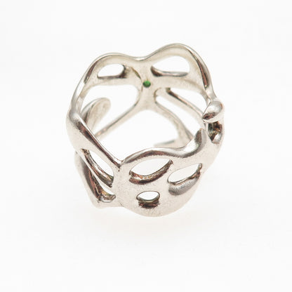 925 Sterling Silver Vintage Real Chrome Diopside Modernist Ring Size 7.25