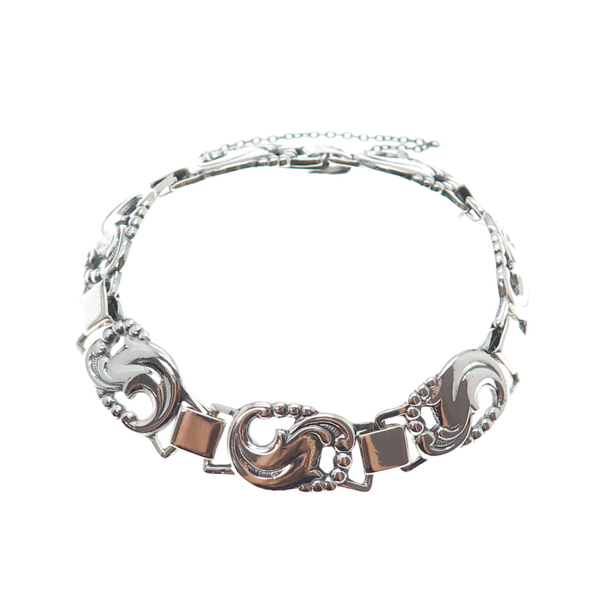 EILER & MARLOE 830S Silver Antique Art Deco Denmark Floral Bracelet 7.5" #12