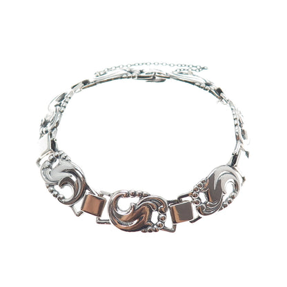 EILER & MARLOE 830S Silver Antique Art Deco Denmark Floral Bracelet 7.5" #12