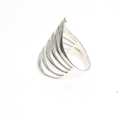 925 Sterling Silver Vintage Modernist Spine Link Ring Size 8