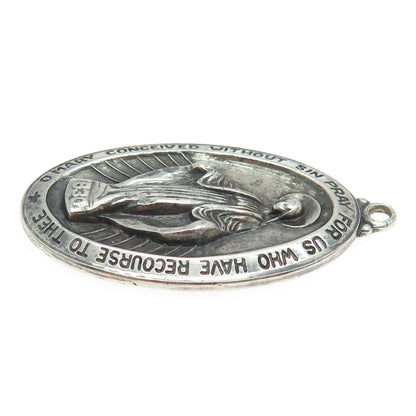 THEDA 925 Sterling Silver Antique Art Deco St. Mary Miraculous Religious Pendant
