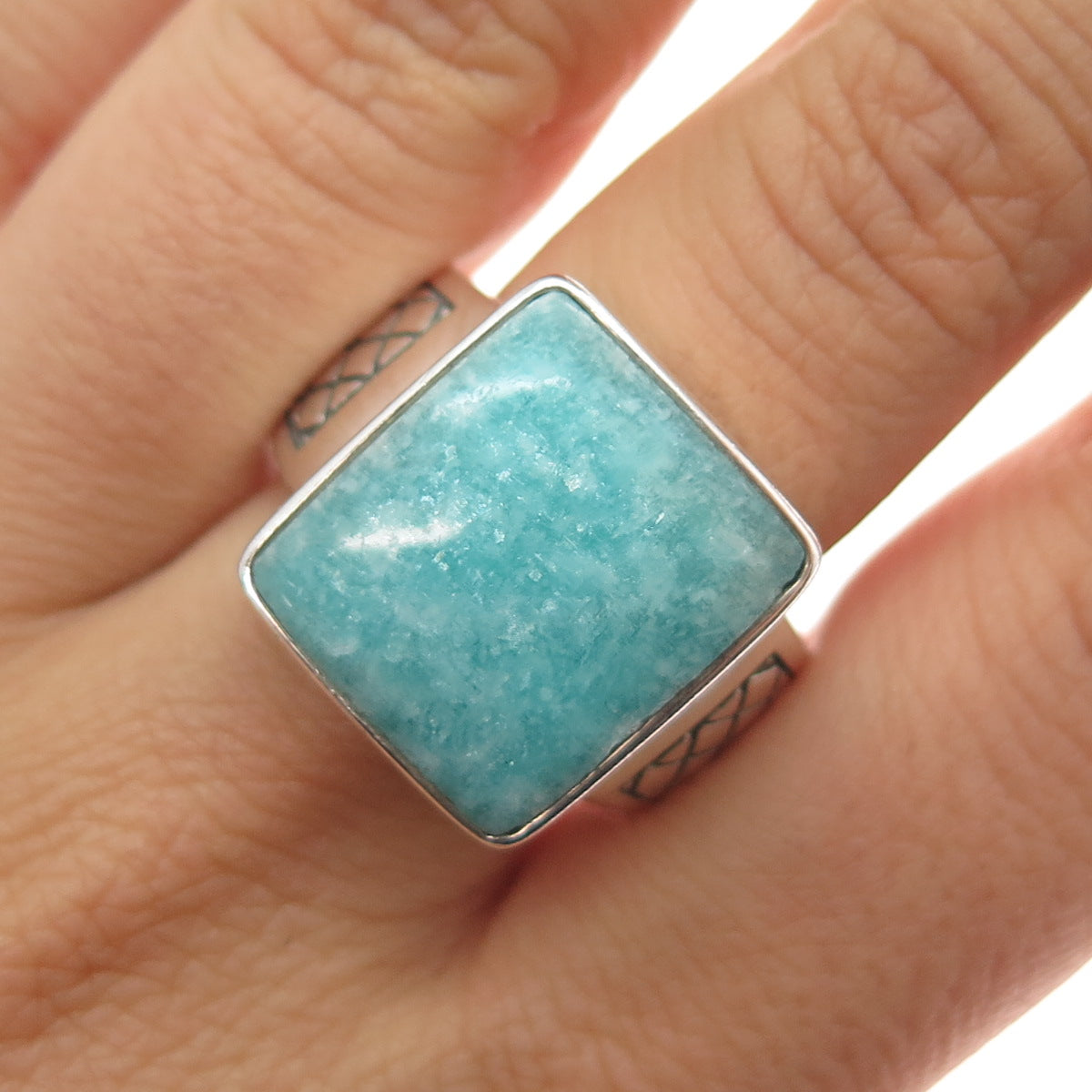 PHLD PlayHardLookDope 925 Sterling Silver Real Amazonite Ring Size 10.5