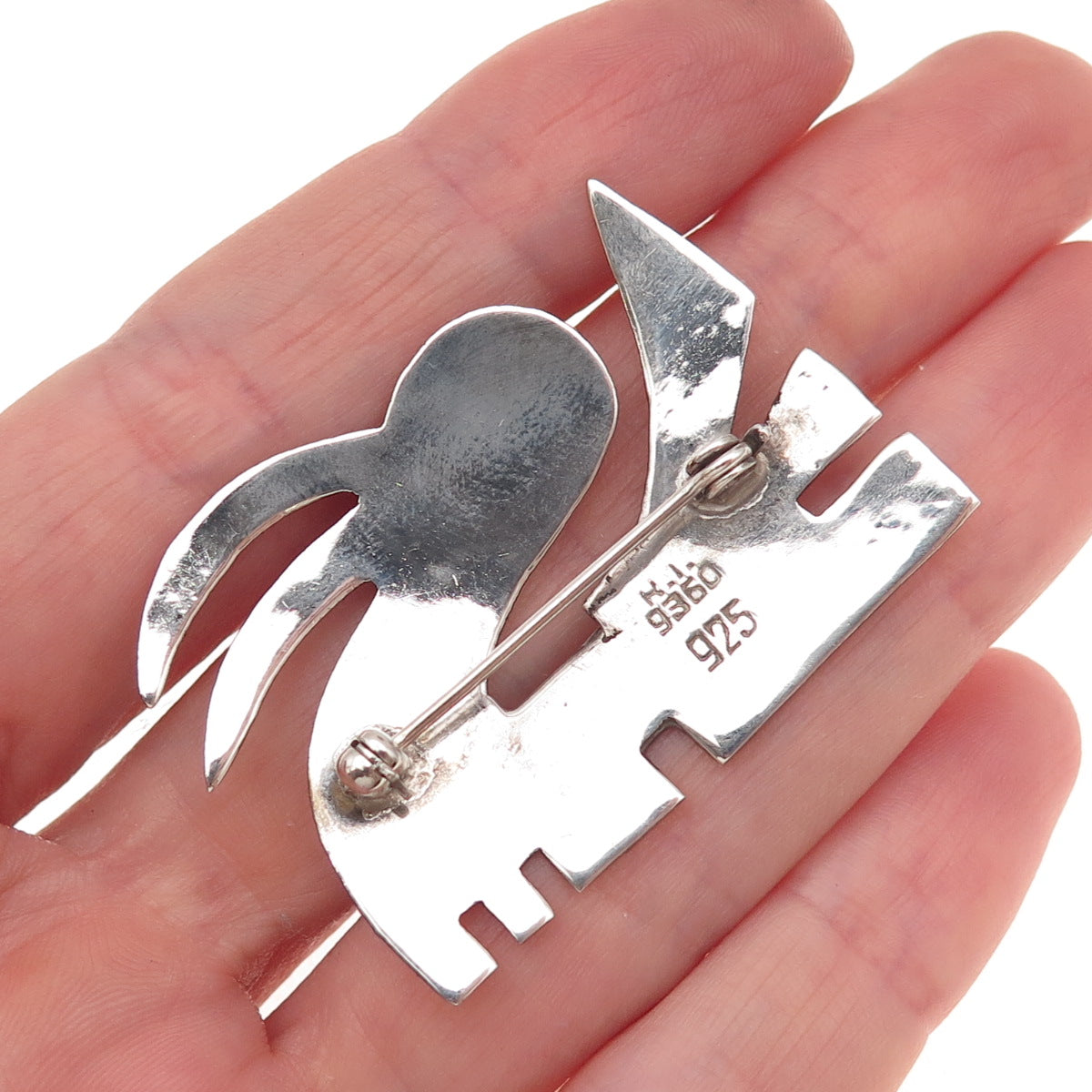 925 Sterling Silver Vintage Perubian Enamel Rabbit Oxidized Pin Brooch
