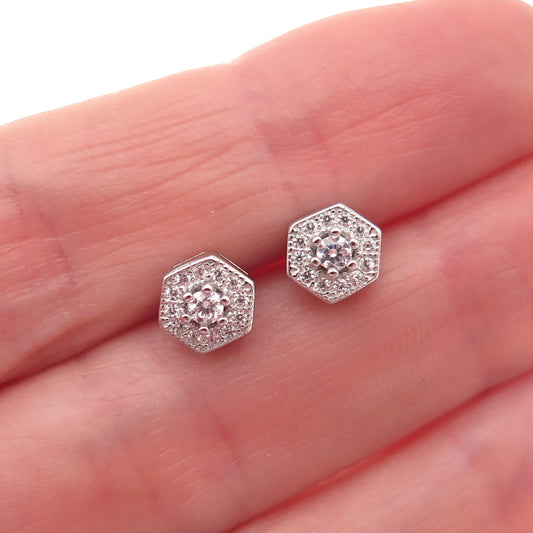 925 Sterling Silver Round-Cut C Z Stud Earrings