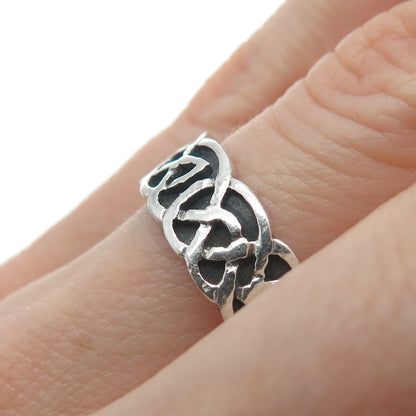 925 Sterling Silver Vintage Celtic Knot Band Oxidized Ring Size 8.25
