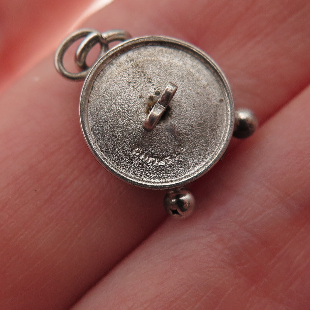 925 Sterling Silver Antique Art Deco Alarm Clock 3D Mini Charm Pendant