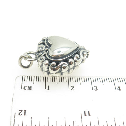 925 Sterling Silver Vintage Ornate Heart 3D Pendant