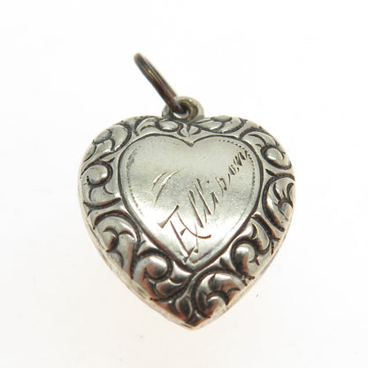 925 Sterling Silver Antique Art Deco Repousse Heart Chatelaine Charm Pendant