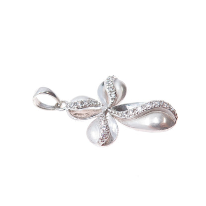ROSS SIMONS 925 Sterling Silver Round-Cut C Z Floral Cross Charm Pendant