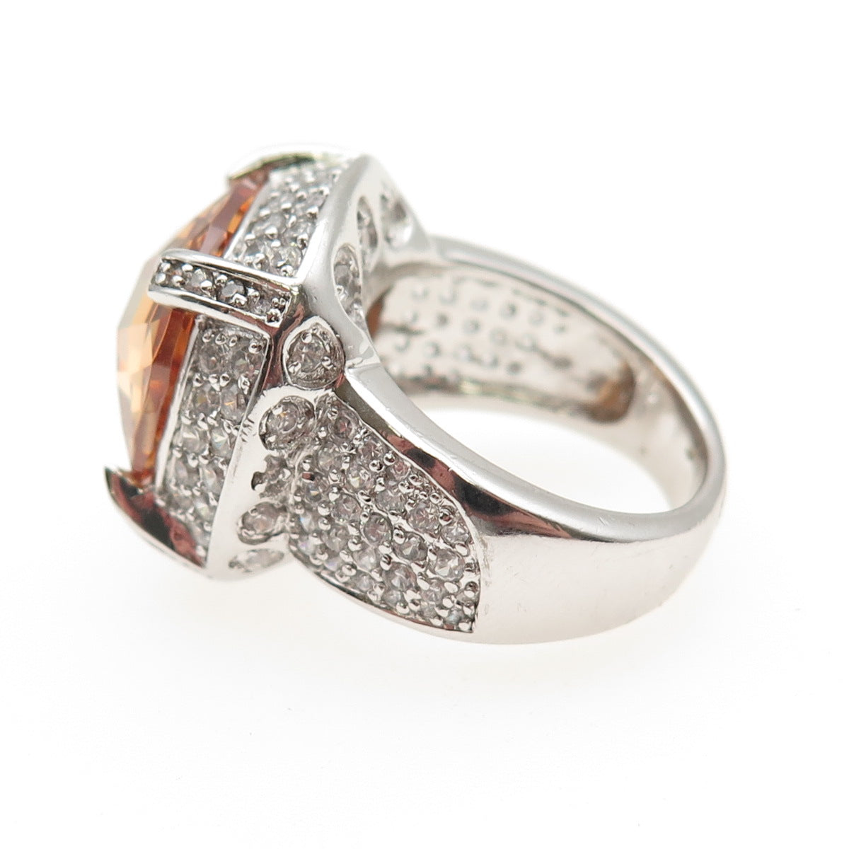 ANNIKA WITT 925 Sterling Silver Champagne & White C Z Ring Size 7.5