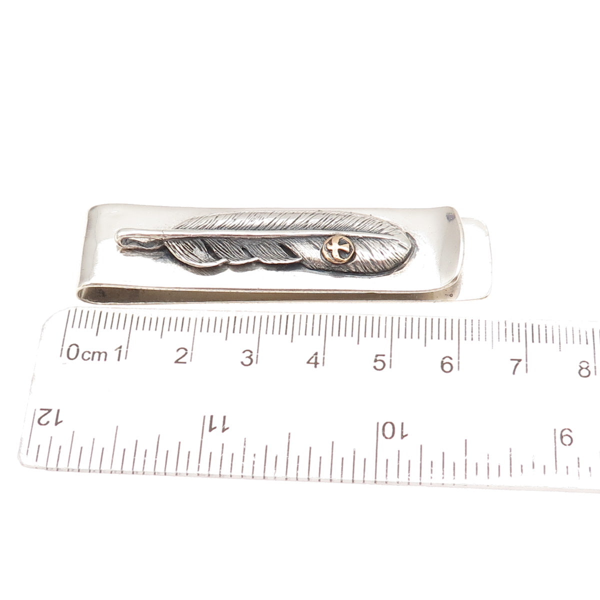 925 Sterling Silver 2-Tone Vintage Eagle Feather Oxidized Money Clip